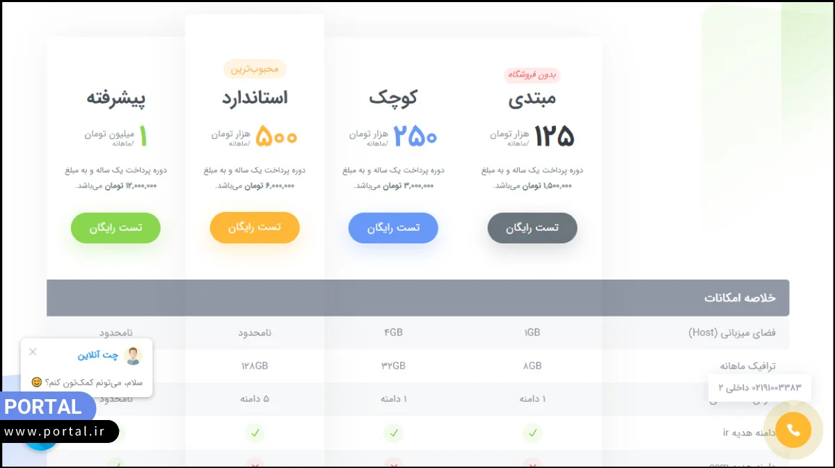 هزینه اشتراک سایت ساز پرتال 1403