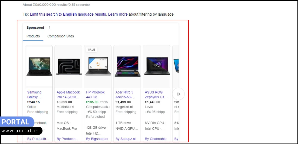 تبلیغات لپ تاپ در فروشگاه گوگل