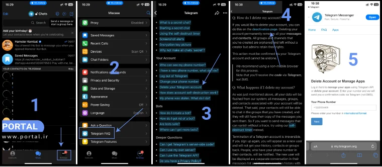 مراحل دیلیت اکانت از اپلیکیشن تلگرام آیفون