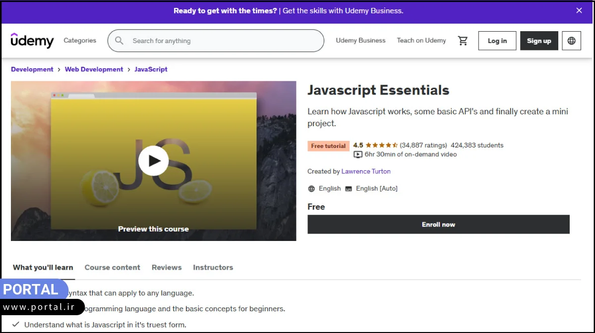 دوره Javascript Essentials وب سایت یودمی