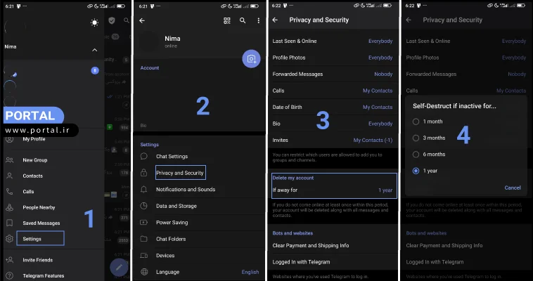 دیلیت اکانت خودکار بعد از چند ماه در تلگرام