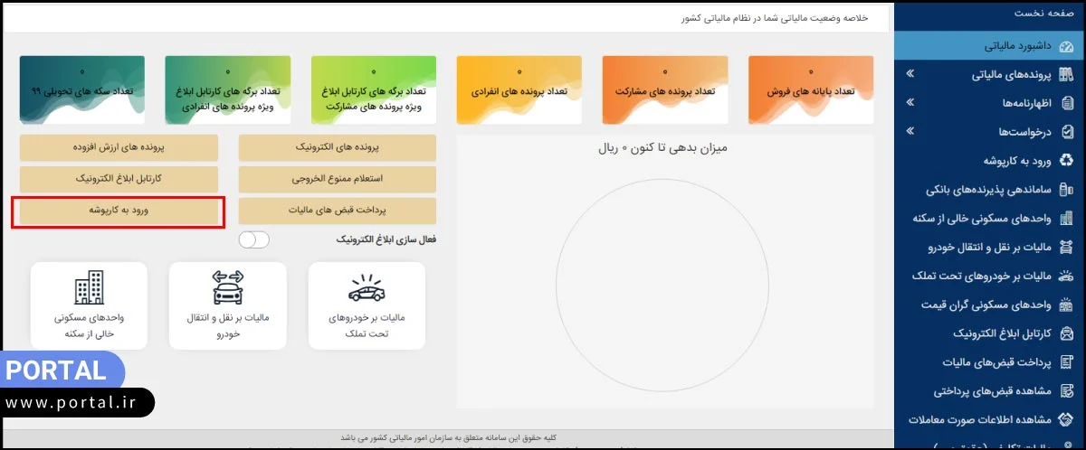 انتخاب گزینه ورود به کارپوشه