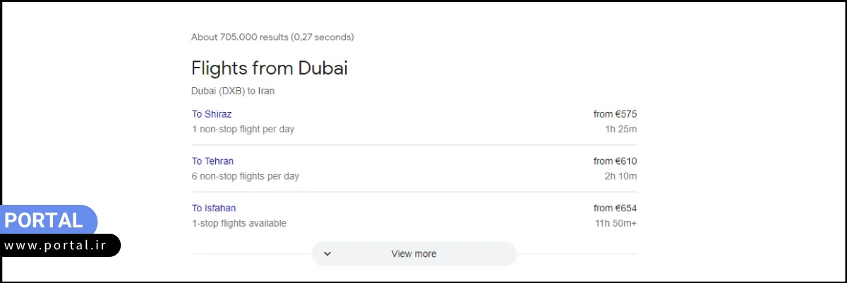 نتایج پروازها در سرپ گوگل