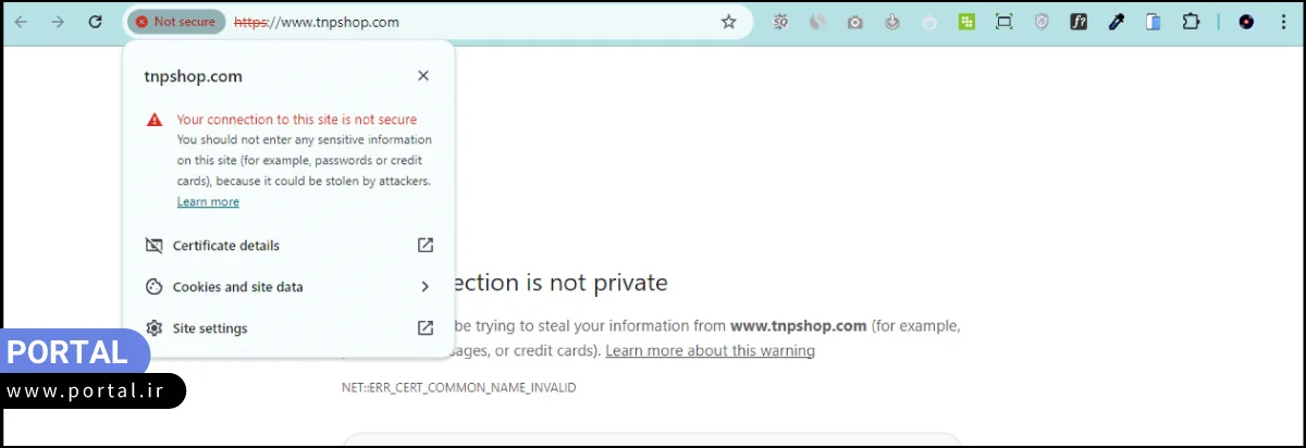 نمونه خطای Not Secure در گوگل کروم